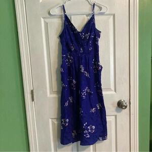 Yumi Kim 100% silk dark blue floral mid-length dress size S